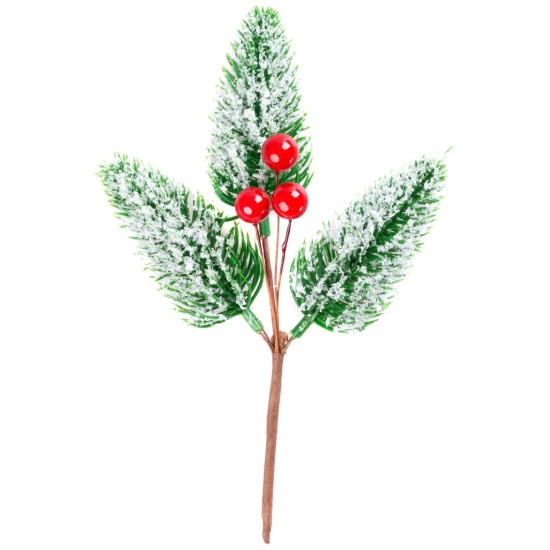 Рождественская ветка MagicHome, натуральная, с ягодами, снежная, 18 см
