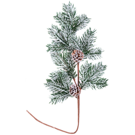 Рождественская ветка MagicHome, натуральная, с шишками, снежная, 63 см