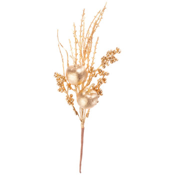 Рождественская ветка MagicHome Christmas, с яблоками и ягодами, золото, 30 см