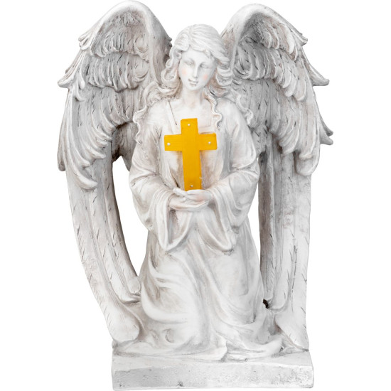 MagicHome dekorācija, Eņģelis ar krustu, LED, gumijota, kapu, 23,5x19,5x30,5 cm
