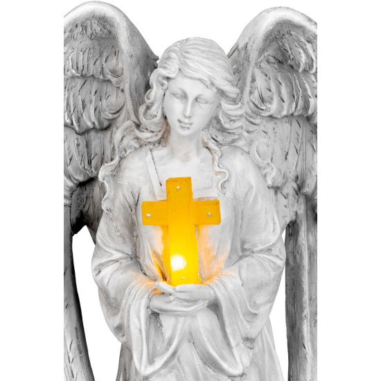 MagicHome dekorācija, Eņģelis ar krustu, LED, gumijota, kapu, 23,5x19,5x30,5 cm