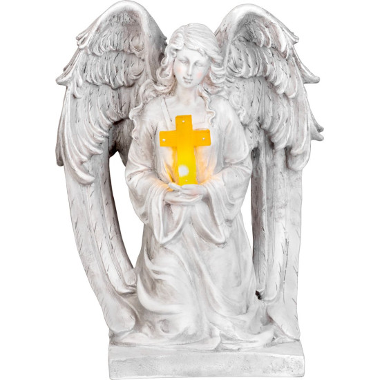 MagicHome dekorācija, Eņģelis ar krustu, LED, gumijota, kapu, 23,5x19,5x30,5 cm
