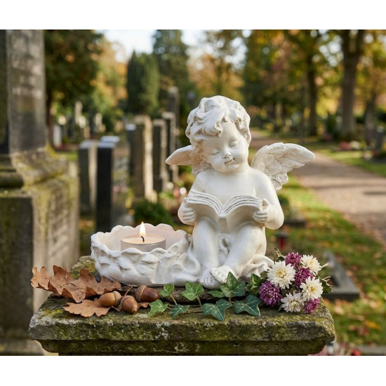 MagicHome dekorācija, Eņģelis ar grāmatu, gumijota, kapu, 11,5x7,5x9,5 cm