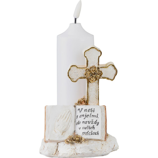 MagicHome dekorācija, Krusts ar sveci, LED, gumijota, kapu, 2xAA, 11,5x11,5x18 cm