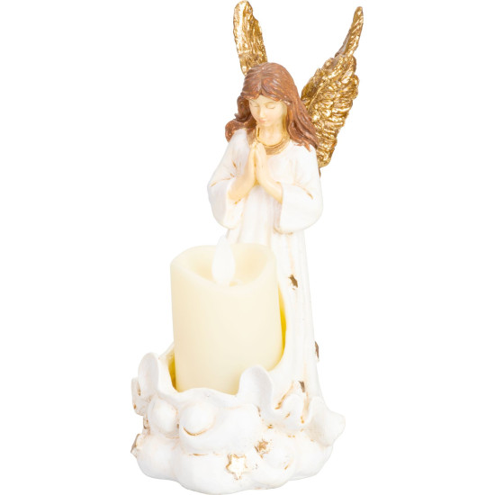 MagicHome dekorācija, Eņģelis ar sveci, LED, gumijota, kapu, 10,5x14x20 cm