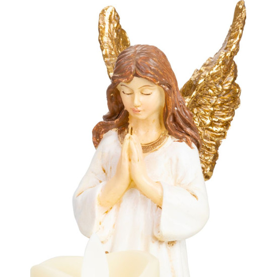 MagicHome dekorācija, Eņģelis ar sveci, LED, gumijota, kapu, 10,5x14x20 cm