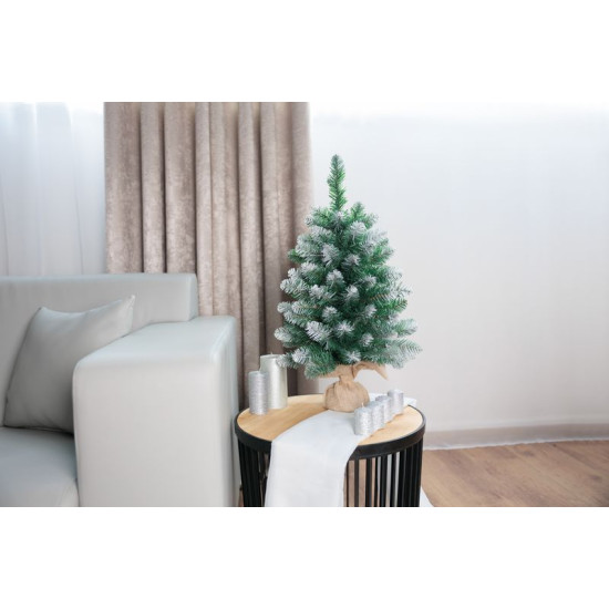 Рождественская ель MagicHome Belo, пихта в джуте, заснеженные концы, очень толстая, 60 см