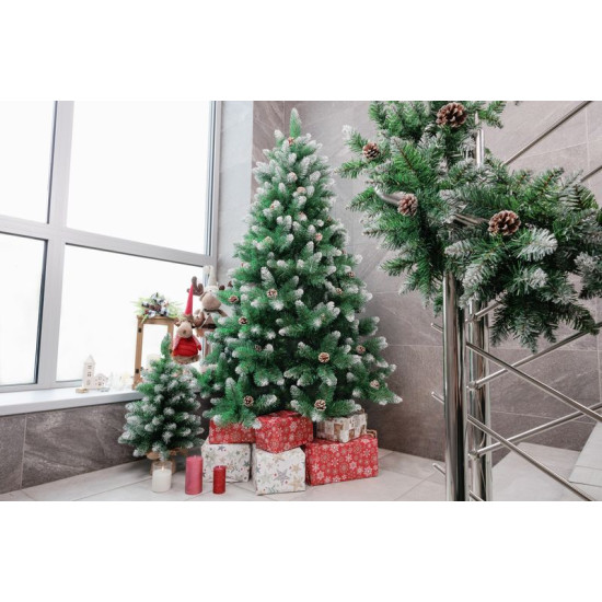 Рождественская ель MagicHome Альберо, пихта, заснеженные кончики, с шишками, 180 см