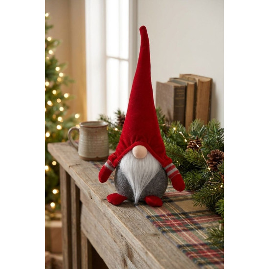 MagicHome Christmas, Short-legged Elf, fabric, red-grey, 15x9x33 cm