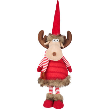 Рождественская фигурка MagicHome, Олененок с шарфом, ткань, красный, 18x16x55 см