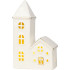 MagicHome decoration, House with church, LED, white, porcelain, 11.2x5.5x17.4 cm