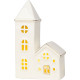 MagicHome decoration, House with church, LED, white, porcelain, 11.2x5.5x17.4 cm