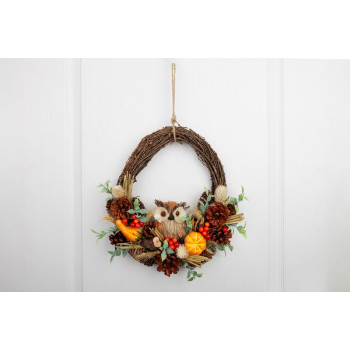 MagicHome Nature wreath, autumn, orange, with an owl, 35x34x10 cm MagicHome Nature wreath, autumn, orange, with an owl, 35x34x10 cm