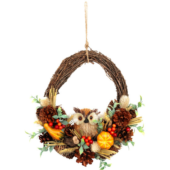 MagicHome Nature wreath, autumn, orange, with an owl, 35x34x10 cm MagicHome Nature wreath, autumn, orange, with an owl, 35x34x10 cm