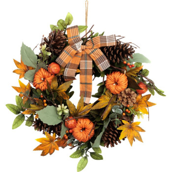 Wreath MagicHome Nature, autumn, orange, with bow, 35 cm