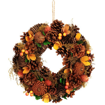 Wreath MagicHome Nature, autumn, orange, with cones, 30 cm