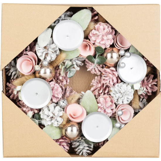 MagicHome Christmas wreath, natural, pink, Advent, 30x8 cm