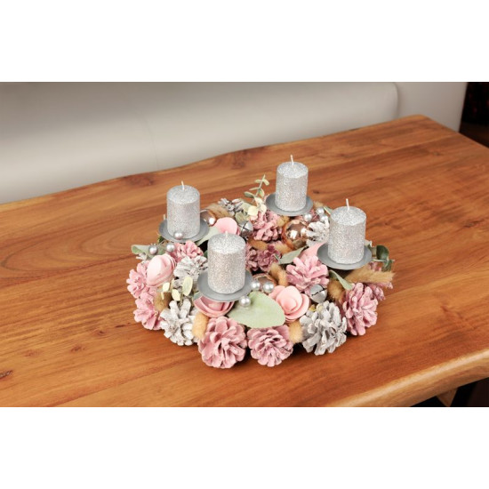 MagicHome Christmas wreath, natural, pink, Advent, 30x8 cm