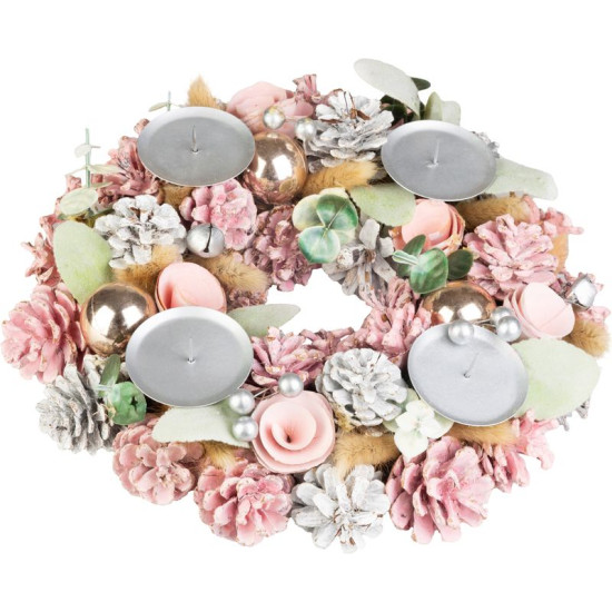 MagicHome Christmas wreath, natural, pink, Advent, 30x8 cm