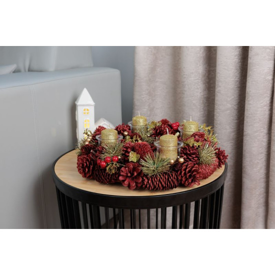 MagicHome Christmas wreath, natural, red, Advent, 37x9 cm MagicHome Christmas wreath, natural, red, Advent, 37x9 cm