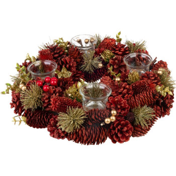 MagicHome Christmas wreath, natural, red, Advent, 37x9 cm