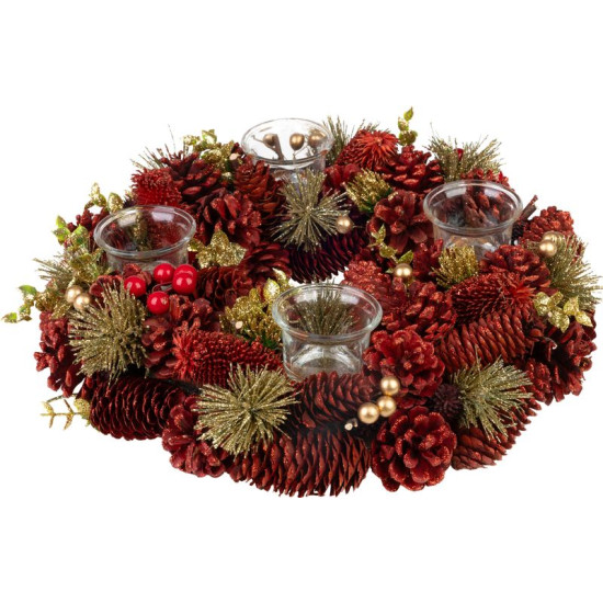 MagicHome Christmas wreath, natural, red, Advent, 37x9 cm MagicHome Christmas wreath, natural, red, Advent, 37x9 cm