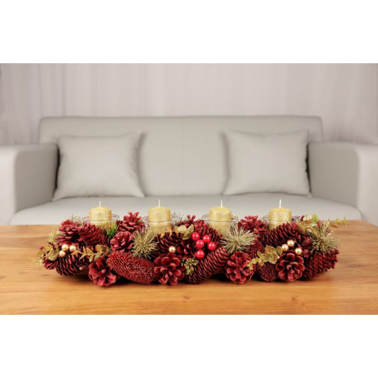 Икебана MagicHome Christmas, натуральный, красный, Адвент, 50x16x9 см