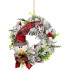 MagicHome Christmas wreath, natural, white, with snowman, 31x8 cm