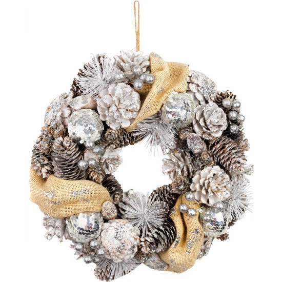 Рождественский венок MagicHome, натуральный, кремовый, подвесной, 33x9 см