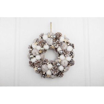 MagicHome Christmas wreath, natural, white, hanging, with stars, 35x9 cm MagicHome Christmas wreath, natural, white, hanging, with stars, 35x9 cm