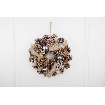 Рождественский венок MagicHome, натуральный, кремовый, подвесной, с лентой, 30x8 см