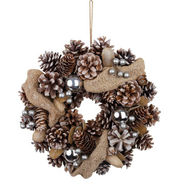 Рождественский венок MagicHome, натуральный, кремовый, подвесной, с лентой, 30x8 см