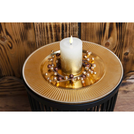 Рождественская свеча MagicHome, светодиодная, 2xAAA, простое освещение, кремовый/золотой, металлический эффект, 7x10 см