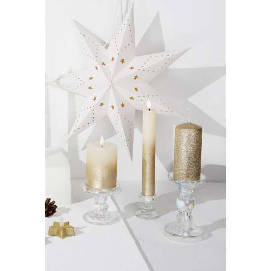 Рождественская свеча MagicHome, светодиодная, 2xAAA, простое освещение, кремовый/золотой, металлический эффект, 7x10 см