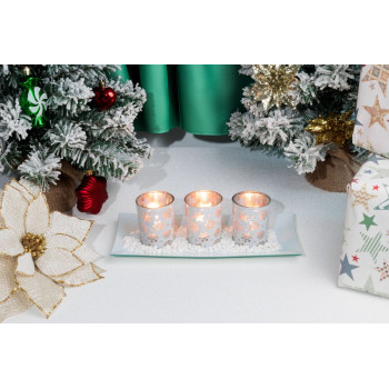 Подсвечник MagicHome рождественский, на подносе, для чайных свечей, белый, 26x12x7 см