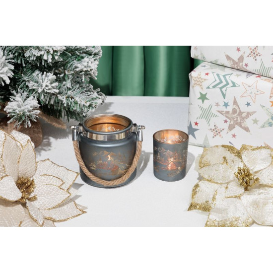 Подсвечник MagicHome Christmas, серый, с пейзажем, со шнуром, 10x10 см