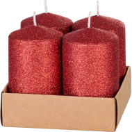Рождественская свеча MagicHome, 4,8x8 см, цилиндрическая, упаковка 4 шт., красная, с блестками, Адвент