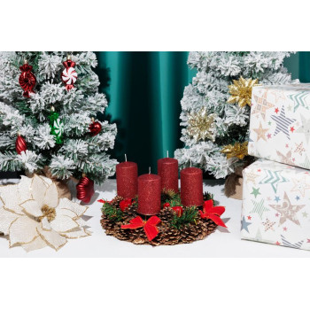 Рождественская свеча MagicHome, 4,8x8 см, цилиндрическая, упаковка 4 шт., красная, с блестками, Адвент