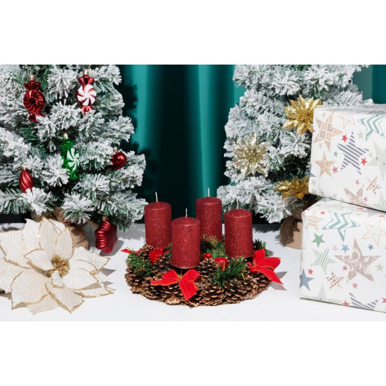 Рождественская свеча MagicHome, 4,8x8 см, цилиндрическая, упаковка 4 шт., красная, с блестками, Адвент