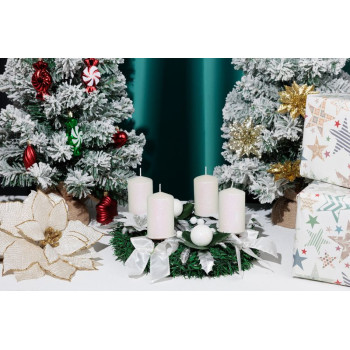 Рождественская свеча MagicHome, 4,8x8 см, цилиндрическая, упаковка 4 шт., белая, с блестками, Адвент