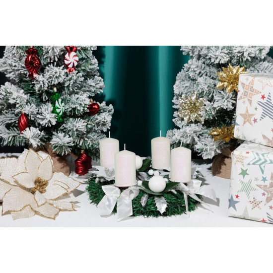 Рождественская свеча MagicHome, 4,8x8 см, цилиндрическая, упаковка 4 шт., белая, с блестками, Адвент