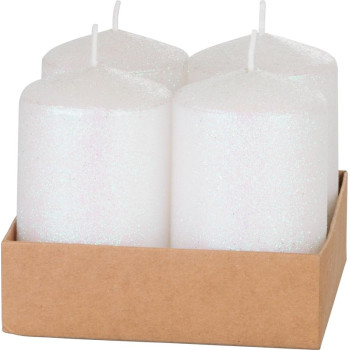 Рождественская свеча MagicHome, 4,8x8 см, цилиндрическая, упаковка 4 шт., белая, с блестками, Адвент