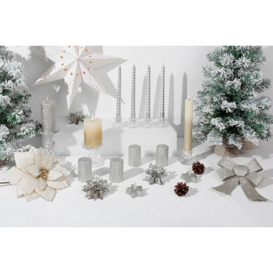 MagicHome Christmas candle, 4.8x8 cm, cylindrical, pack. 4 pcs., silver, with glitter, Advent