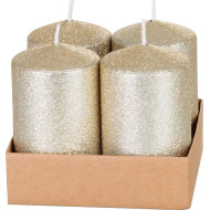 Рождественская свеча MagicHome, 4,8x8 см, цилиндрическая, упаковка 4 шт., шампанское, с блестками, Адвент