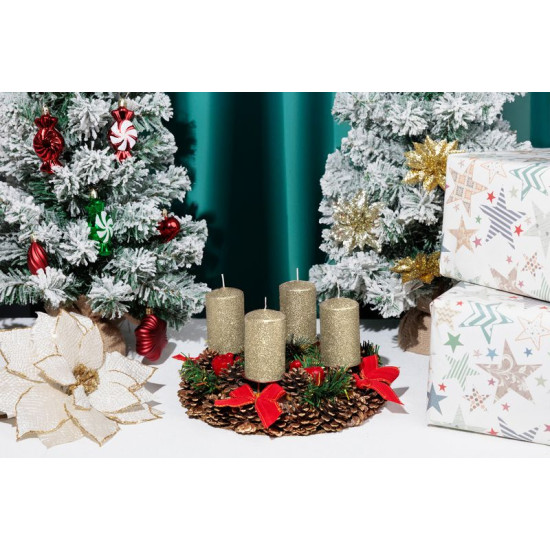 Рождественская свеча MagicHome, 4,8x8 см, цилиндрическая, упаковка 4 шт., шампанское, с блестками, Адвент
