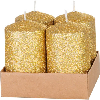 Рождественская свеча MagicHome, 4,8x8 см, цилиндрическая, упаковка 4 шт., золотая, с блестками, Адвент
