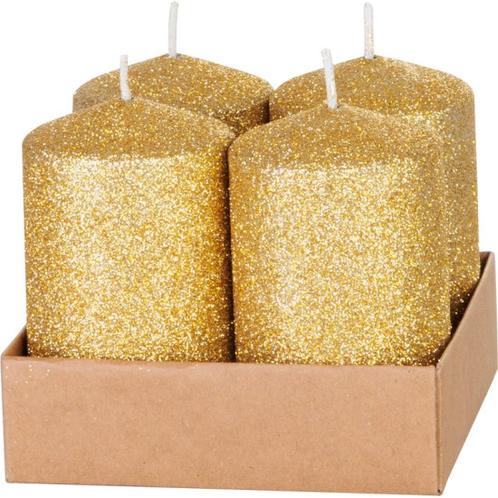 Рождественская свеча MagicHome, 4,8x8 см, цилиндрическая, упаковка 4 шт., золотая, с блестками, Адвент