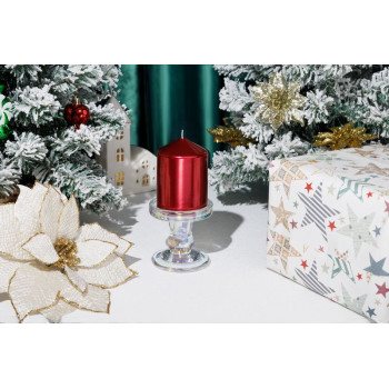 Рождественская свеча MagicHome, 7x10 см, цилиндрическая, красная, металлический эффект