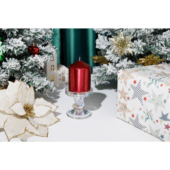 Рождественская свеча MagicHome, 7x10 см, цилиндрическая, красная, металлический эффект