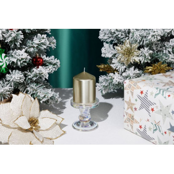 Рождественская свеча MagicHome, 7x10 см, цилиндрическая, шампанское, металлический эффект